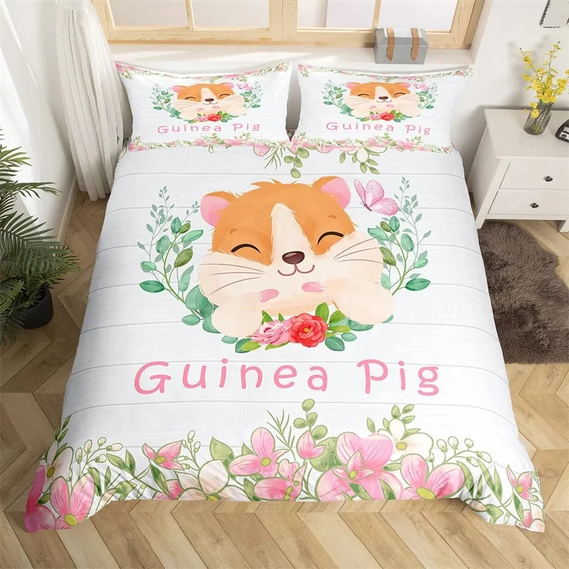 Cute Milk Cow Bedding Set King Cartoon Animal Duvet Cover Botanical Floral Comforter Cover Microfiber Farmhouse Bedspread Cover