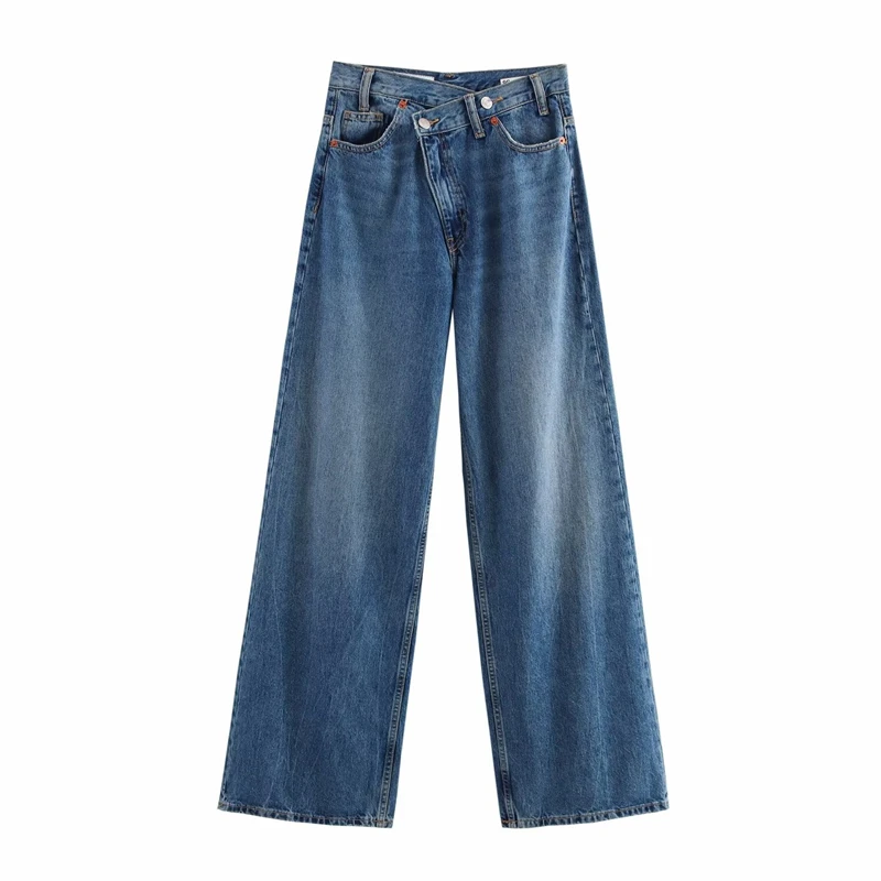 Casual Women's High Waist Straight-leg Jeans Pants Fashion All-match Full Length Denim Pants Pocket Zipper Jean Trousers