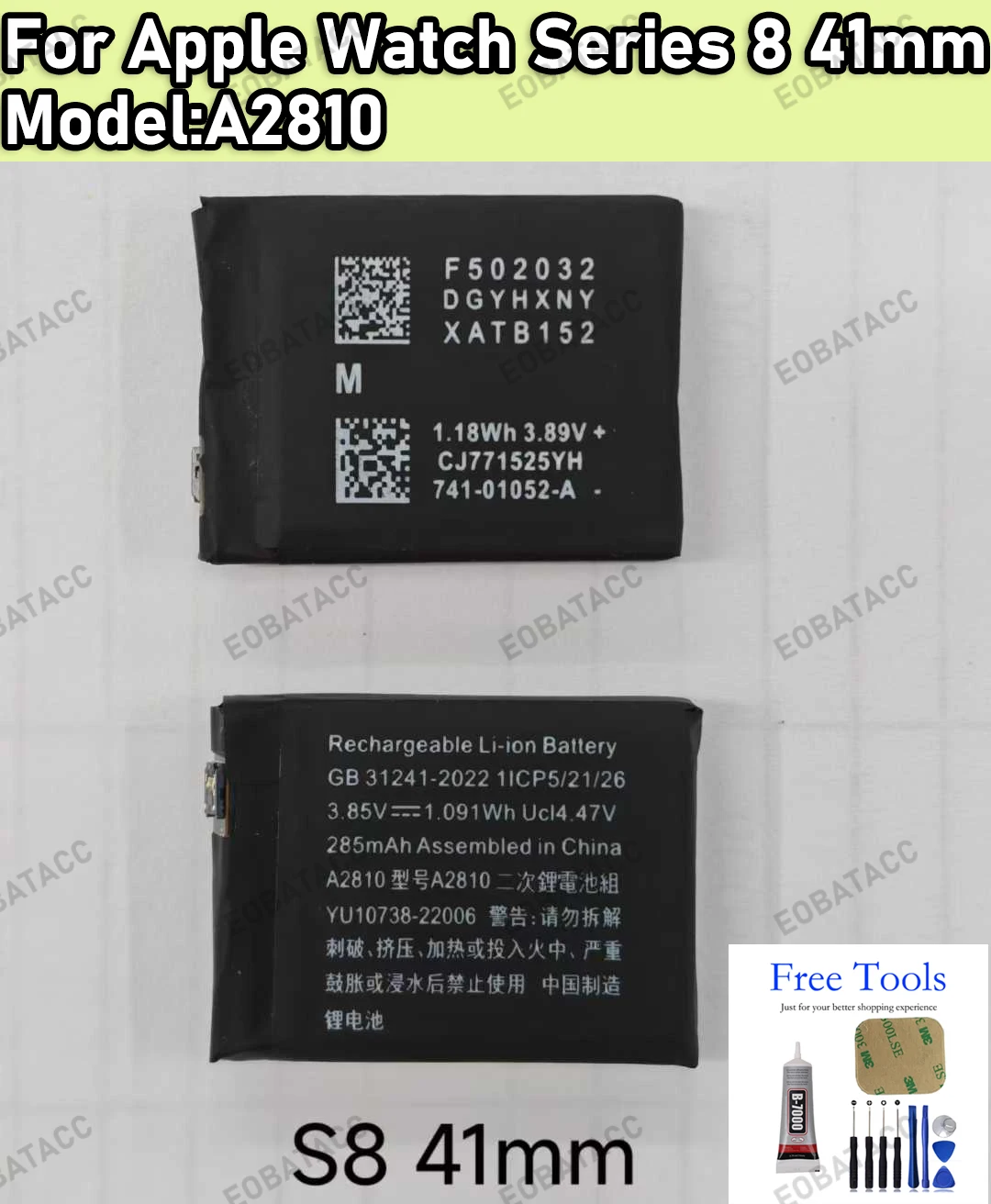 100% New Zero Cycle A2810 Battery For APPLE WATCH 8 41MM iwatch8 41mm Batteries+Free Tools