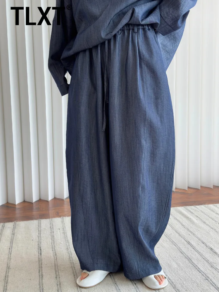 

TLXT элегантные женские однотонные минималистичные брюки с высокой талией средней длины, свободные длинные брюки для поездок на работу, женские летние новинки 2023 года