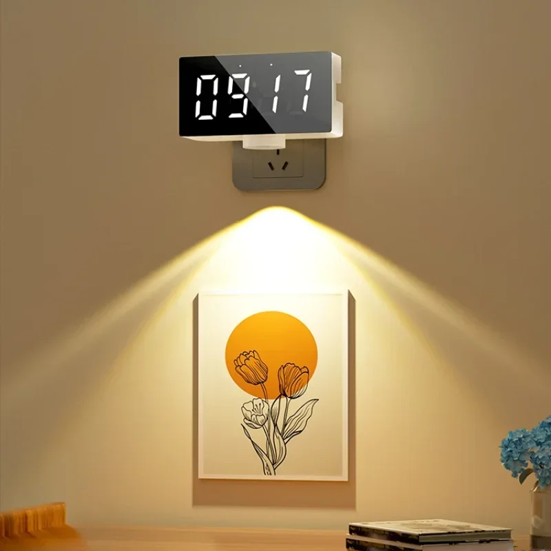 Plug-In Small Night Light Wireless Wall Easy Living Room Barrier Decoration LED Clock With Remote Control Bedroom Bedside Lamp