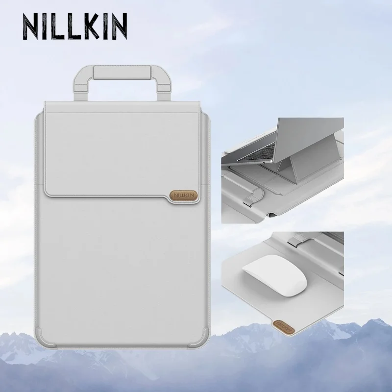 NILLKIN Portable Leather Laptop Sleeve Case Bag for Macbook Air 13 14 15 16 inch M4 M3 M2 Mac Book Pro Adjustable Stand Cover