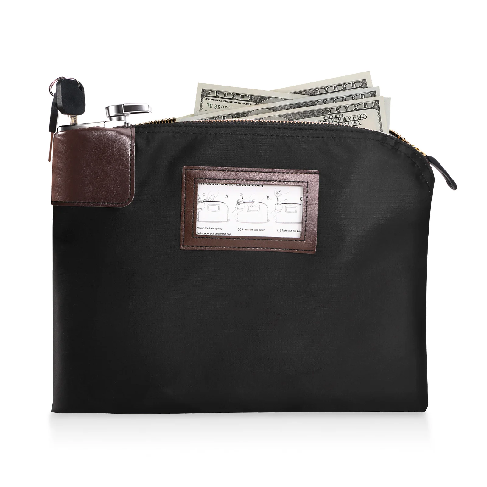 Locking Security Bag Waterproof Document Organizer with Key Lock for Cash Passport Valuables Business Office Travel