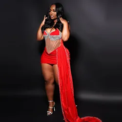 Pretty Red Short Party Dresses Body Corset Beaded Evening Dressing Gowns Rhinestone Cocktail Dress Women Birthday Party Dress