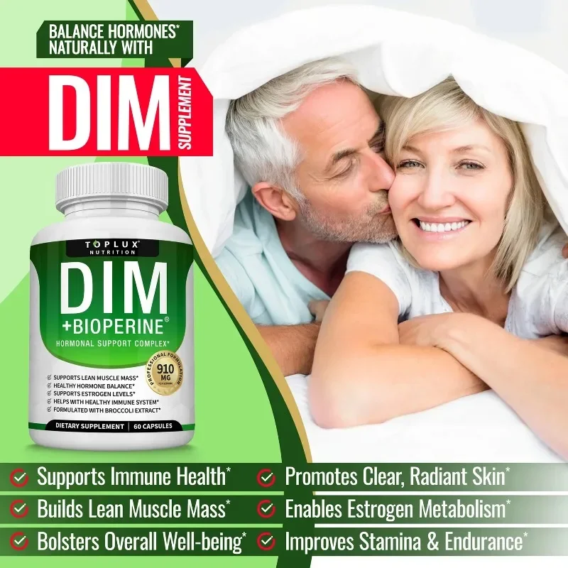 Suplemento Dim 910mg: apoya el equilibrio hormonal y el metabolismo de estrógeno, ilumina el tono de la piel, antioxidante, promueve la digestión