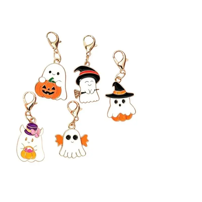 Stücke Zufälliges Muster Halloween Tropföl Schlüsselanhänger-Set Geist Kürbis Hexe Anhänger – Detail 11
