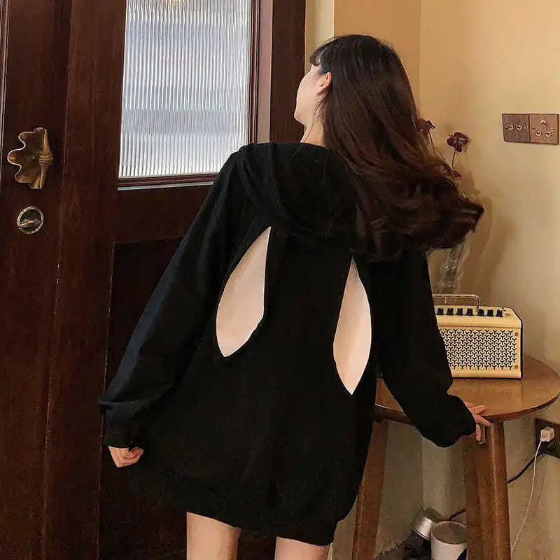 Autumn Winter Oversized Womens Hoodies Loose Sliming Pockets Bear Fashion Pullover Casual Hooded Jacket All-match Hoodie Women