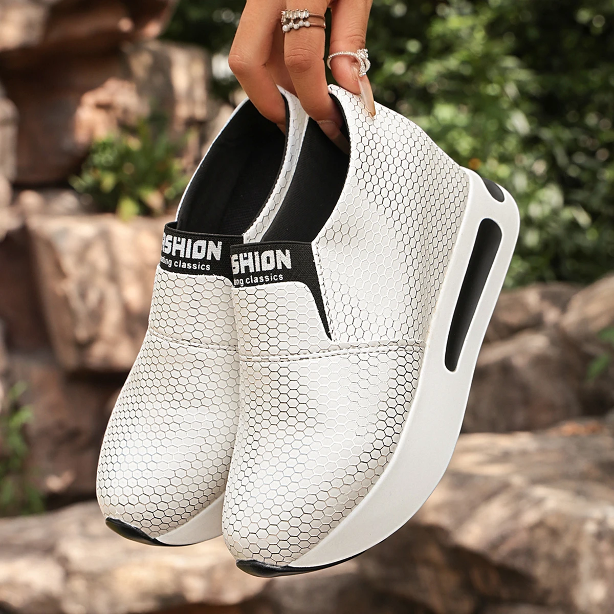 Damen-Sneaker mit verstecktem Absatz zur Erhöhung der Körpergröße, atmungsaktives Mesh, Slip-On-Plattform, lässige Alltagsschuhe zum Gehen. – Detail 11