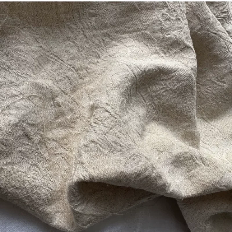 Fermented, washed, rain dew, ramie, linen, cotton, jacquard linen natural color fabric, suitable for clothing sewing and DIY fab