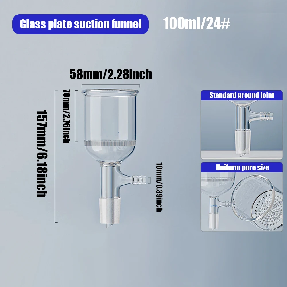 1pcs Standard Grinding Port Filter Funnel 60/100/150/250ML 24# Lab Glass Honeycomb Plate Funnel with Side Suction Mouth