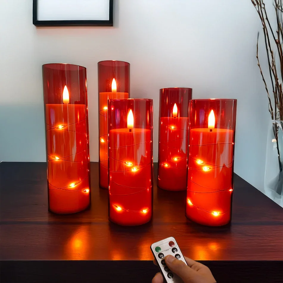 Flameless LED Candles Light,Electronic String Red Candle,Home Festival, Halloween Party Decoration,Wedding Candles, 5pcs/set
