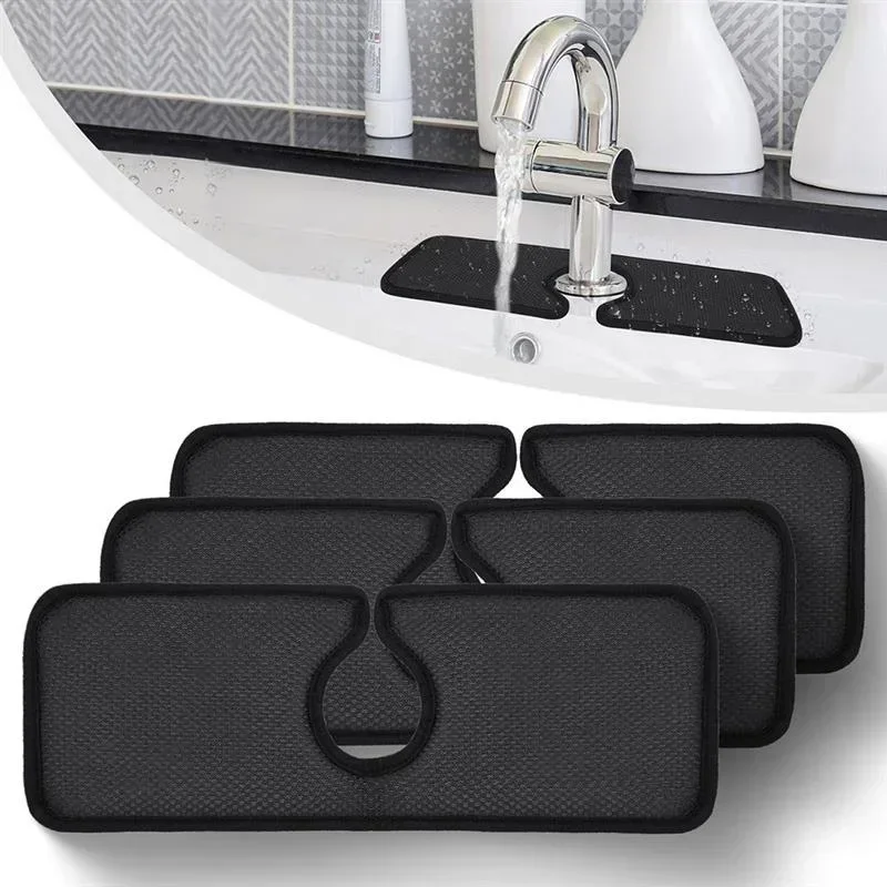 

Faucet Absorbent Mat Sink Splash Guard Black Faucet Wraparound Decorative Lid Pad Countertop Protector Kitchen Bath Accessories