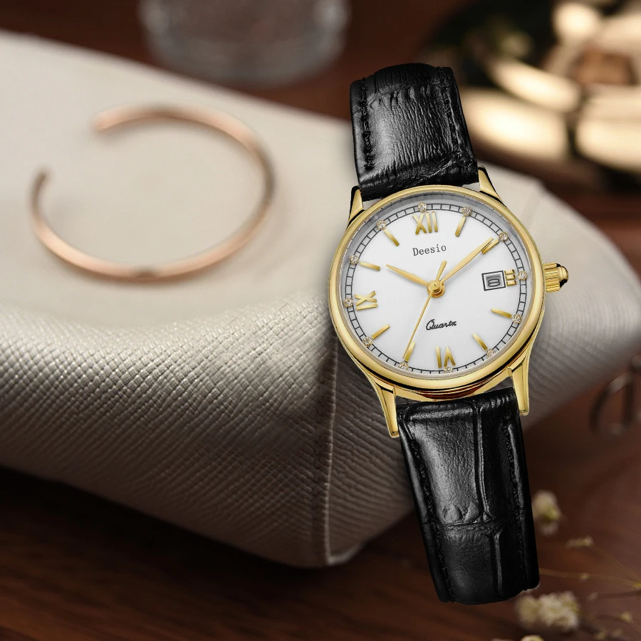Deesio N10 Design Quartz Watches Men Fashion Waterproof Casual Wrist Watch Leather Strap Steel Case Wristwatch Clock Men's Gifts