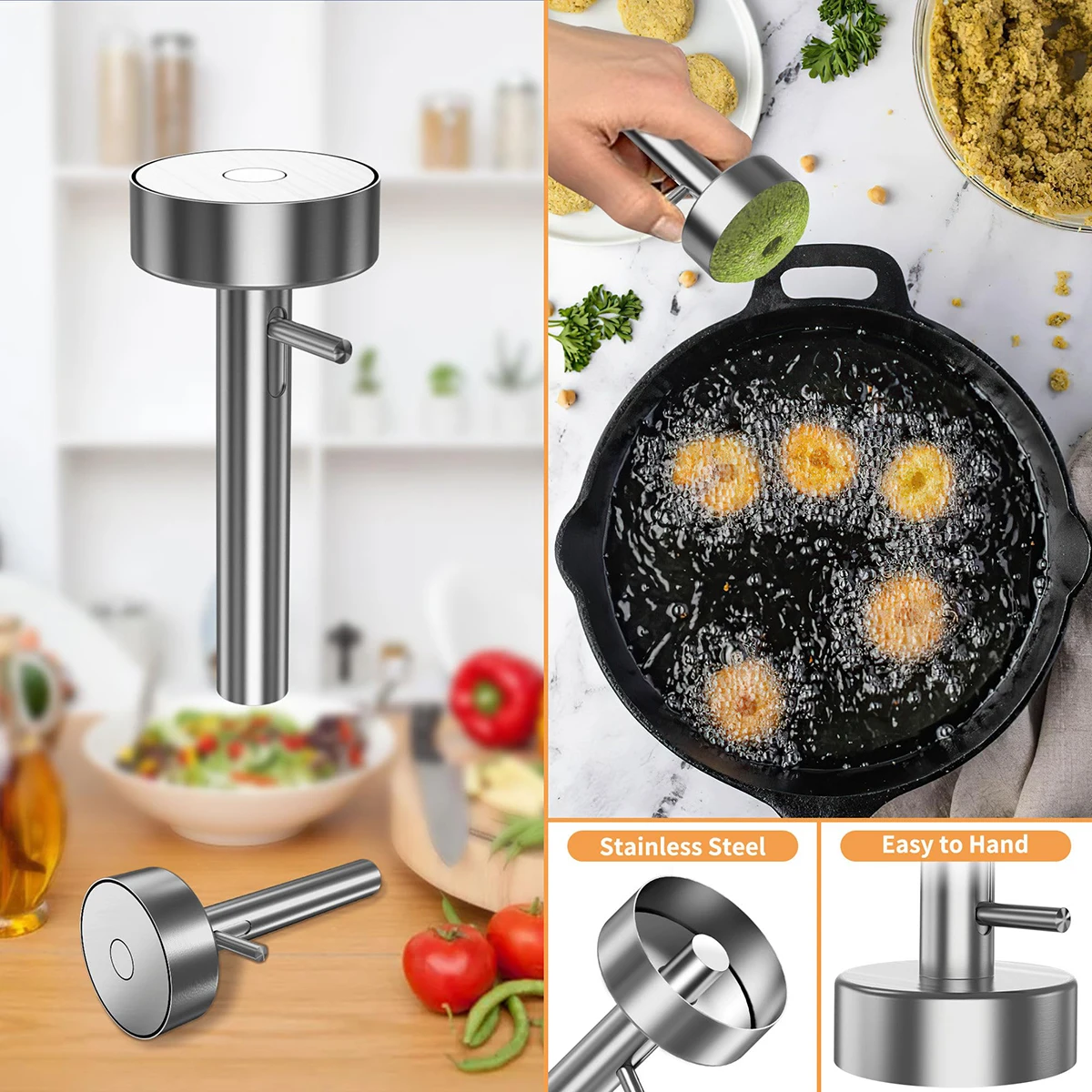 Cuchara para albóndigas Falafel, herramientas profesionales de acero inoxidable para hacer Falafel, molde Falafel antiadherente, utensilios de cocina, 1 ud.
