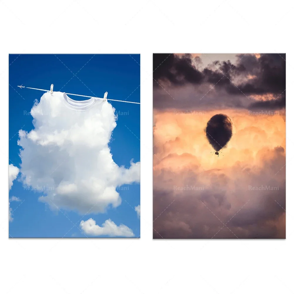 

Ensemble detirages Creative Cloud Poster Art Blue and Dark Sky Idea Gift Wall Art Landscape Skyline Prints Decor