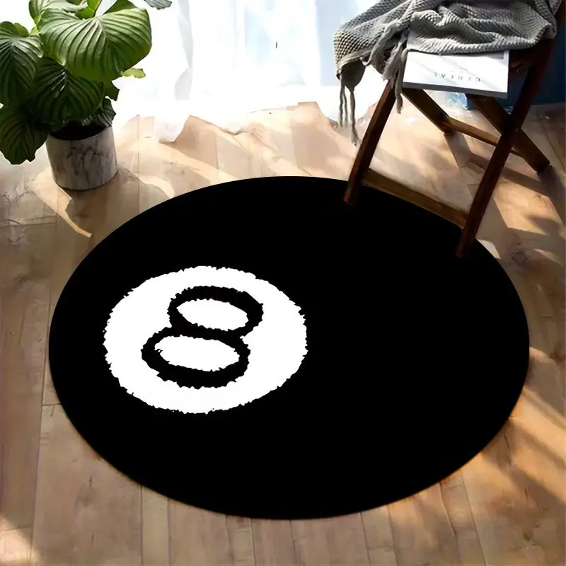 Black No. 8 billiard table Flannel-printed round floor mats are slip-resistant Suitable for room bedroom terrace garden carpets