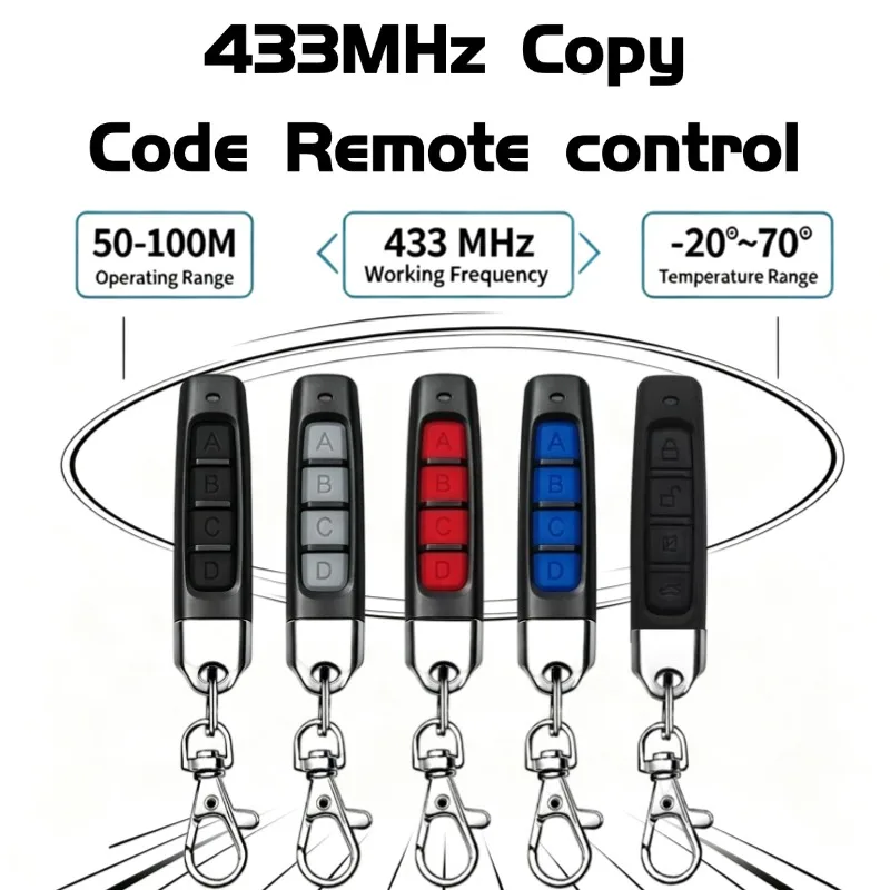 433MHz Auto Copy Remote Control Electric Garage Door Opener Remote Controller Duplicator Clone Cloning Code 4 Keys Transmitter