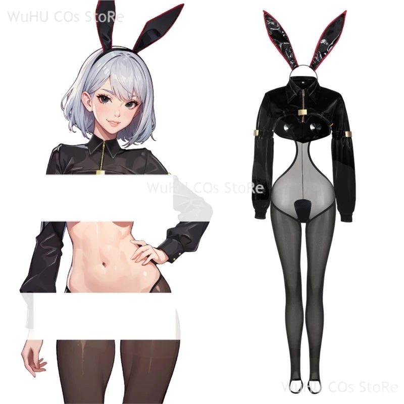 

In Stock Original Design PU Leather Reverse Bunny Girl Cosplay Costume Black Jumpsuit Mesh Cloth Lingeries Women Sexy Cosplay