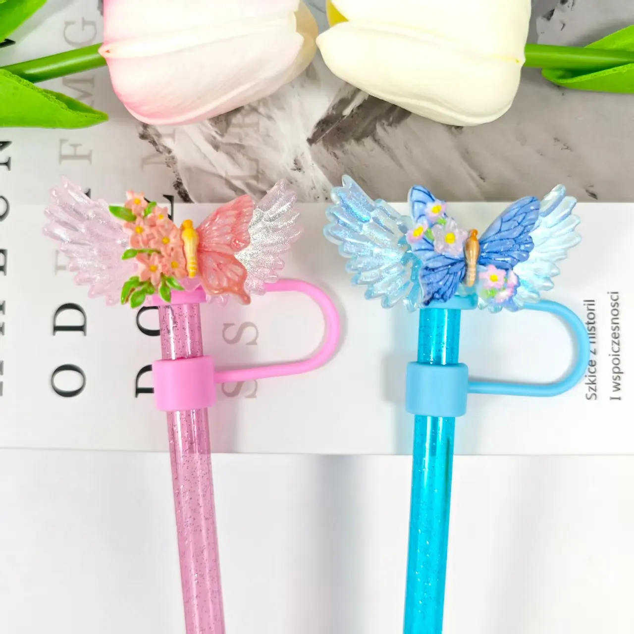 جديد زهرة الفراشة أجنحة الملاك سلسلة غطاء من القش غطاء غبار #4