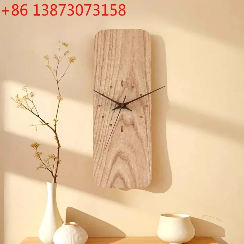 Solid Wood Vintage Silent Wall Clocks Artistic Rectangle Numberless Living Room Wall Clocks Creative Modern Simple Home Decor