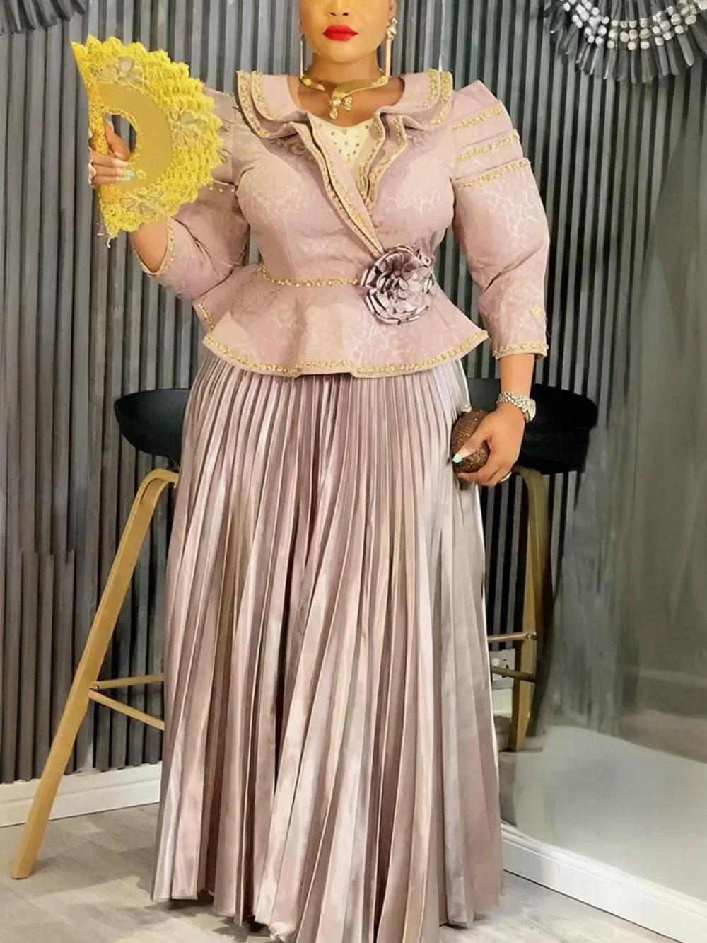 الملابس الأفريقية للنساء 2 قطعة مجموعات بلوزات والتنانير الدعاوى Dashiki أنقرة تركيا وتتسابق ثوب حجم كبير فساتين حفلات الزفاف #1