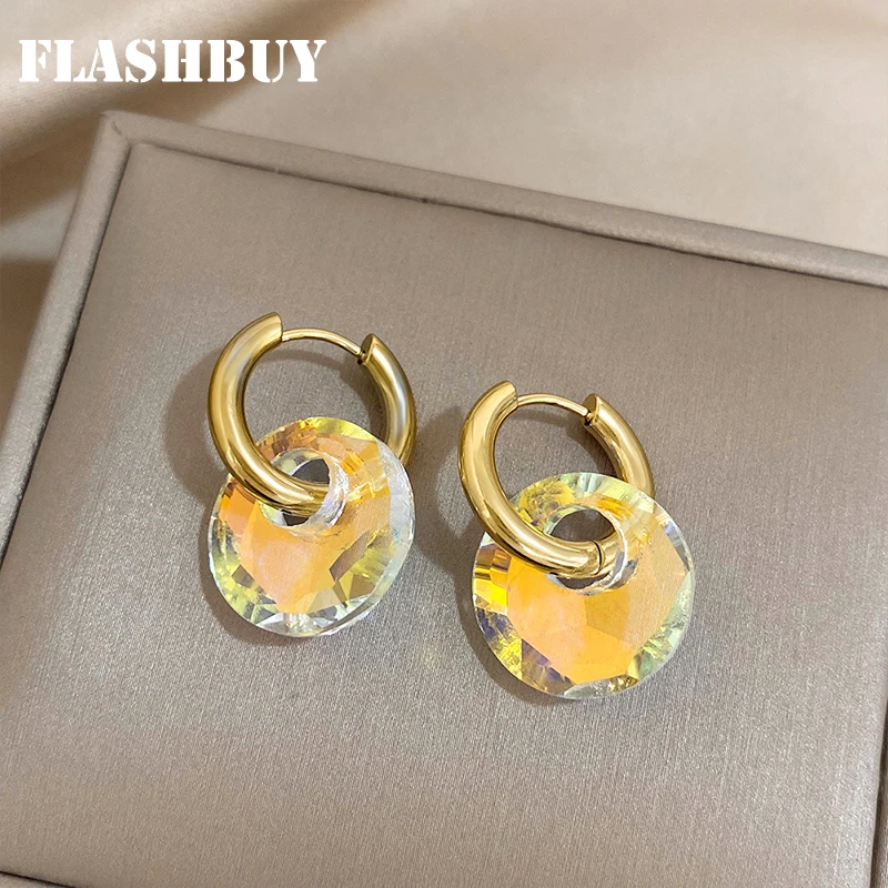 New Simple Colorful Irregular Crystal Pendant Earring 2023 Statement Stainless Steel Huggie Earrings Fashion Jewelry Teen Gift