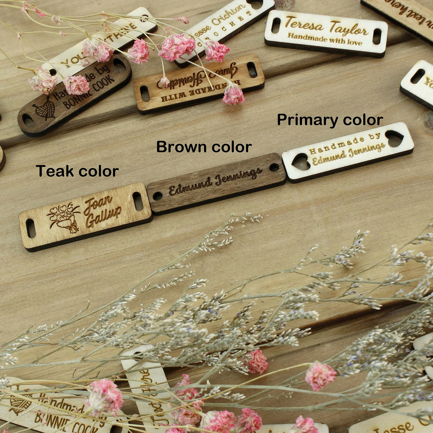 Rectangular wooden label,Wooden buttons,Personalized,Custom wood,Wood Name tag,Gift tags,Laser engraved,DIY WOOD CRAFT,Crocheted