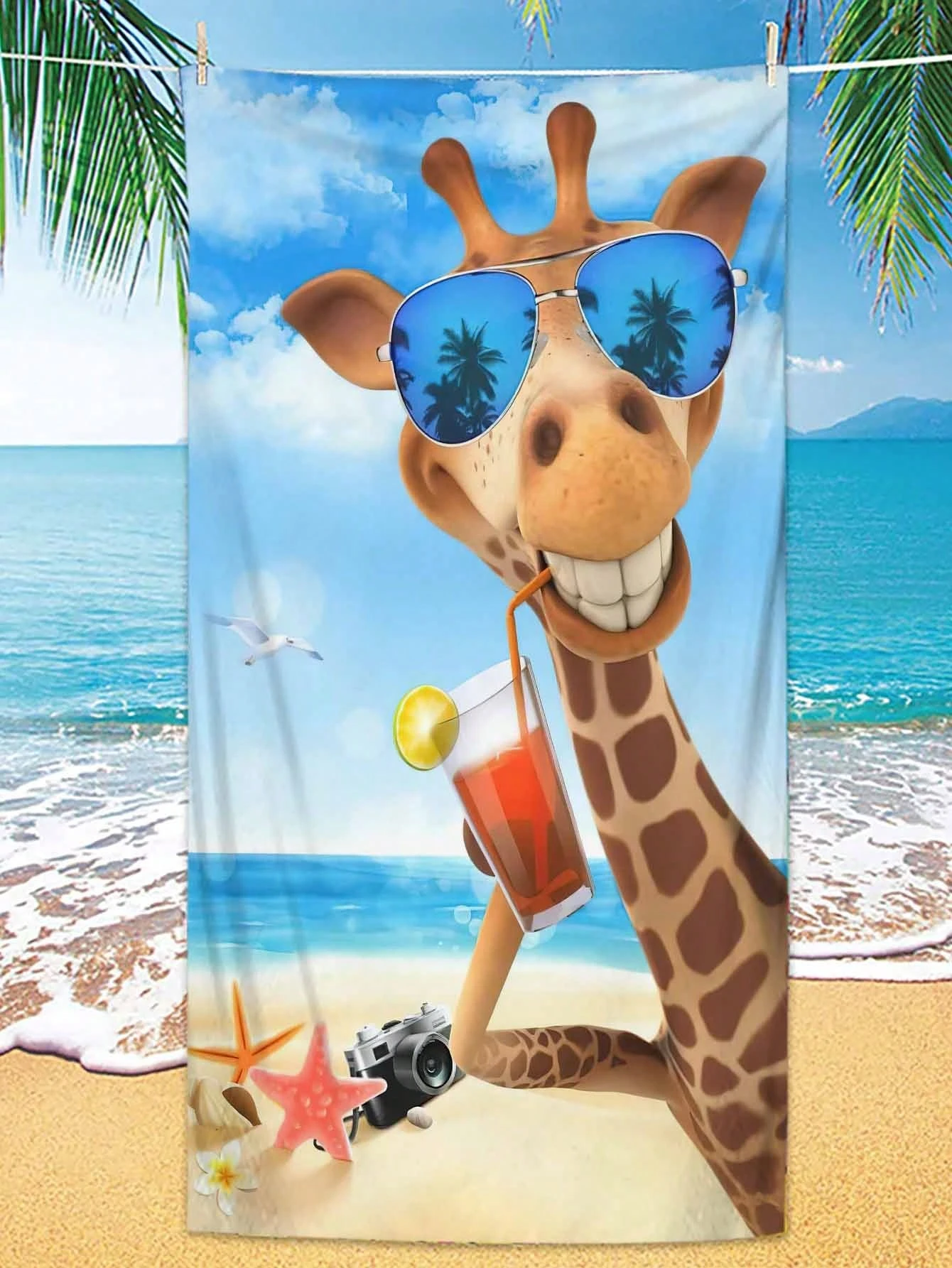 Funny Giraffe Beach Towel Small To Large Towel Quick Dry Sand Free Beach Blanket for Adults Women Men Suit for Fitness Yoga Gym
