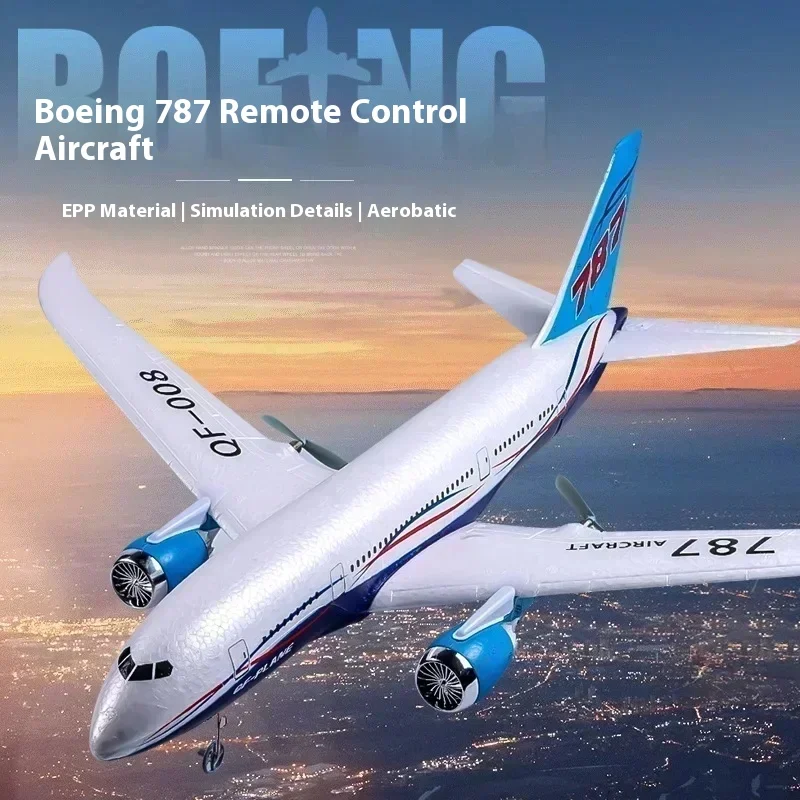 Modelo de avião de controle remoto para crianças, controle remoto elétrico, três canais, avião de asa fixa, Boeing 787, Qf008, 2.4g