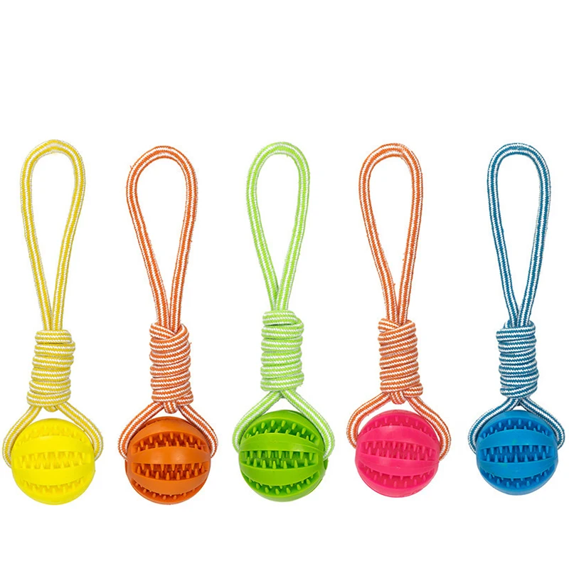 Dog Toy Interactive Ball Pull Rope Bite Resistant Training Molar Elastic Dogs Health Care Rubber Chew Leakage Balls Pet Supplies