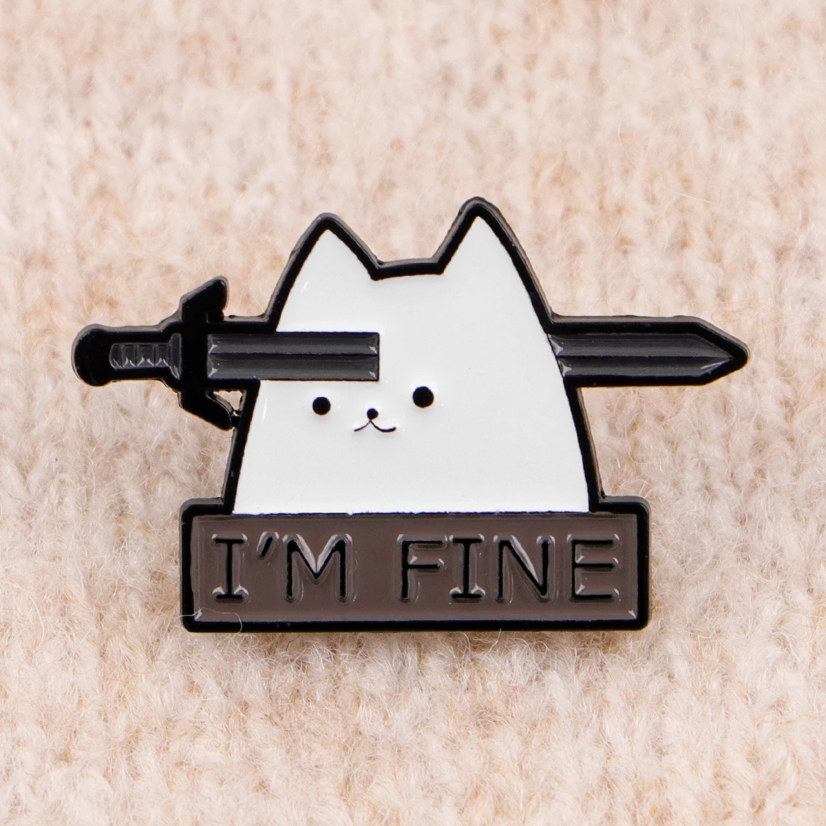 Cute Cat Enamel Brooch Funny Quotes Lapel Pin I'M FINE Badge on Backpack Clothing Hat Jewelry Cosplay Accessories Party Gift