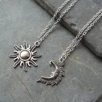 New Silver Color Sun And Moon Necklaces Chain Pair Of Celestial Best Friends Gift For Friend Long Necklaces Pendants Men Women