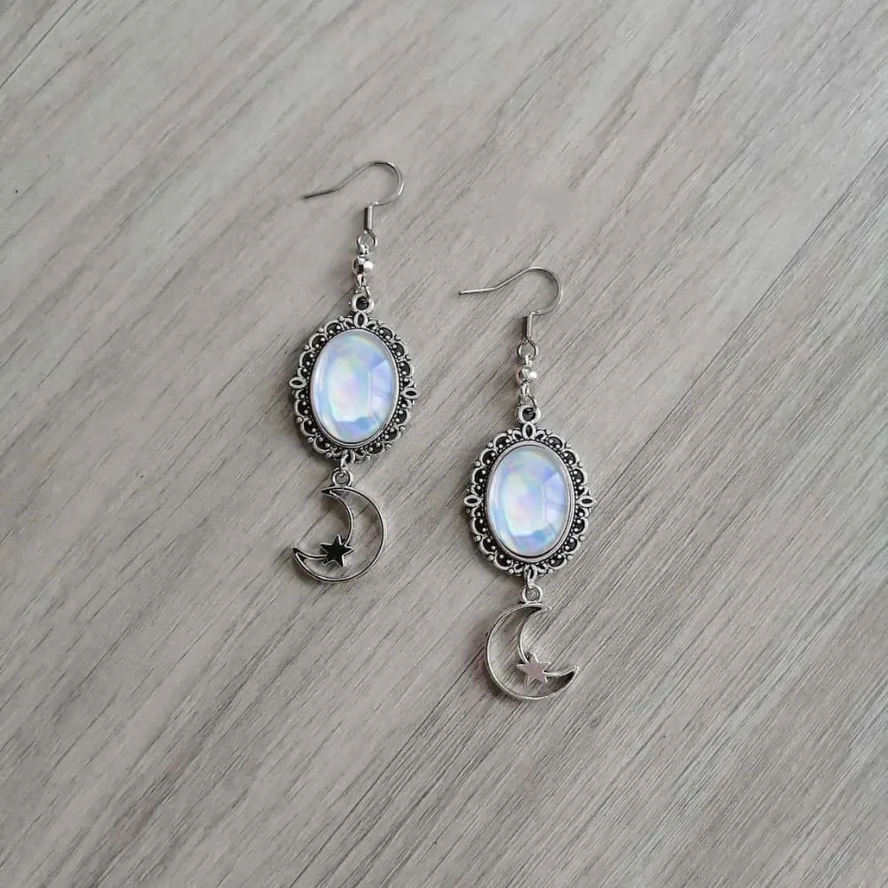 Charm Retro Oval Lace Rose Quartz Moon Phase Magic Star Dangle Earrings for Women Gothic Halloween Party Witch Y2K Jewelry Gifts