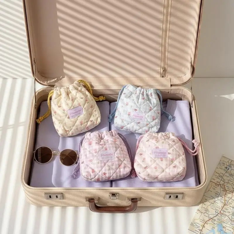∘1Pcs Cute Quilted Cotton Camera Bag, Soft Shockproof Dustproof Drawstring Storage Pouch for CCD Digital Camera Card Portable