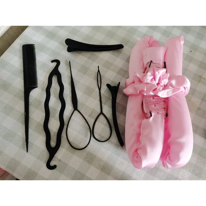 10pcs Women Heatless Curling Rod Set Soft Shiny Hair Curler Headband No Heat Spiral Curls Hairdressing Tools Accessories