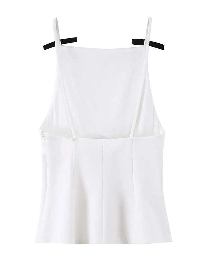 

HH Female 2026 Summer Fashion Square Neck Bow Decorated Sling Top Women Elegant Sexy Backless Casual Zipper Sleeveless Top Mujer