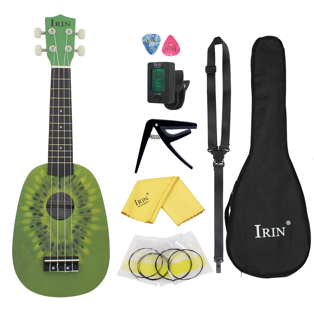 

21 Inch Ukulele Hawaiian Guitar Kiwi Fruit Guitarra Ukulele 4 Strings Ukulele with Tuner Strap Capo Guitar Parts & Accessories