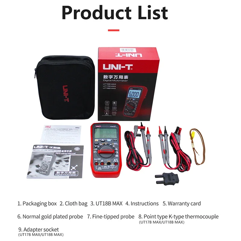 UNI T Professional Digital Multimeter Tester UT15B/17B/18B MAX Voltage Meter Capacitor Tester True RMS Electric Multi Meter