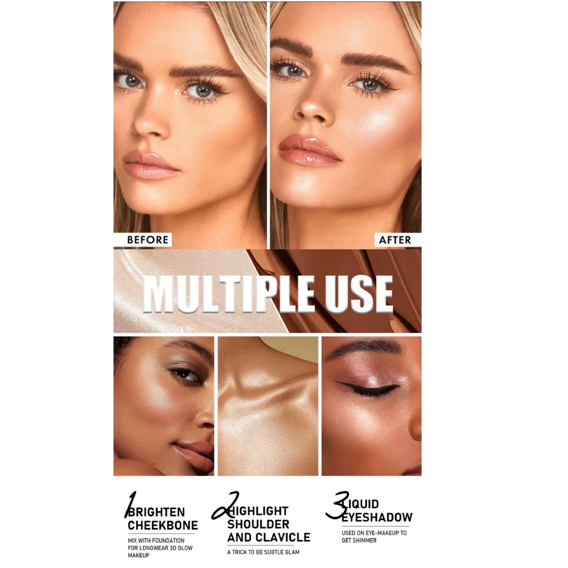 Rose Glow Liquid Contour Highlighter 3D Effect ฟองน้ํานุ่มเคล็ดลับสวมใส่ยาวนาน Face Body Hihglight Contouring Stick