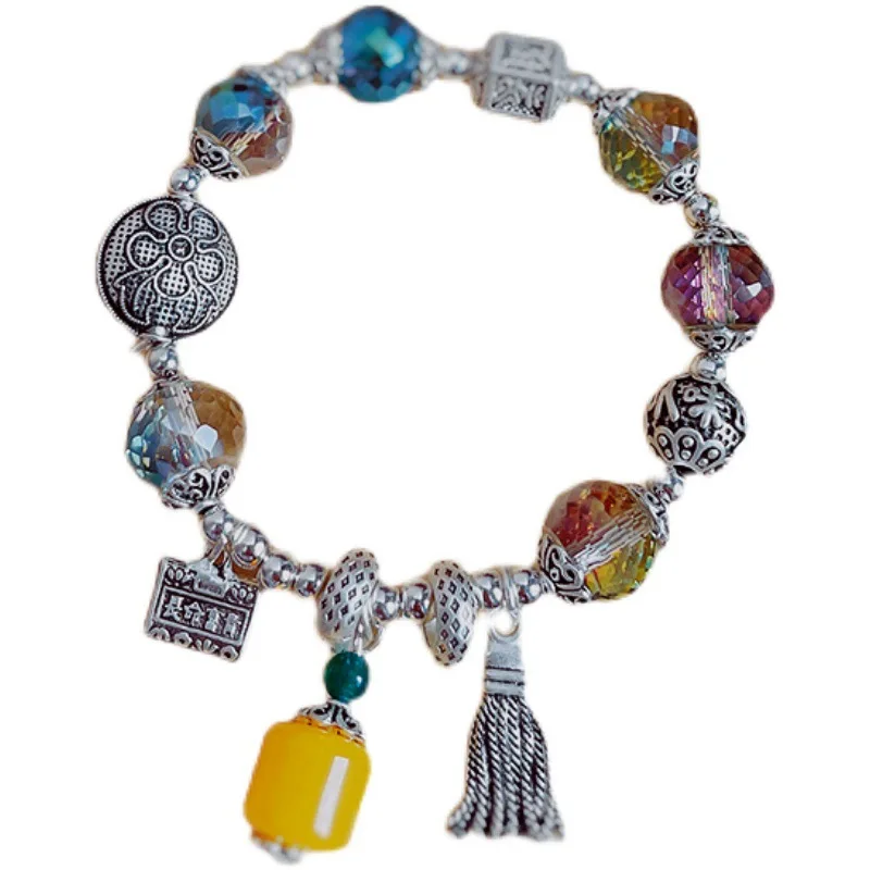 الرجعية العرقية نمط الأخضر شبح سوار المرأة الصينية ذات المناظر الطبيعية الخلابة بقعة بوذا الخرز ون اللعب التبتية الفضة الحظ HandString مجوهرات