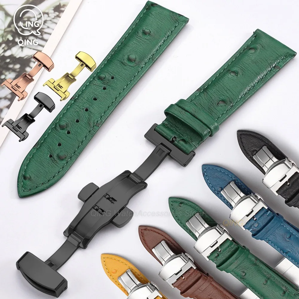18mm 19mm 20mm 21mm 22mm for Seiko for Samsung for Huawei Watch Band Ostrich Pattern Watch Strap Cow Leather Wristband Bracelets
