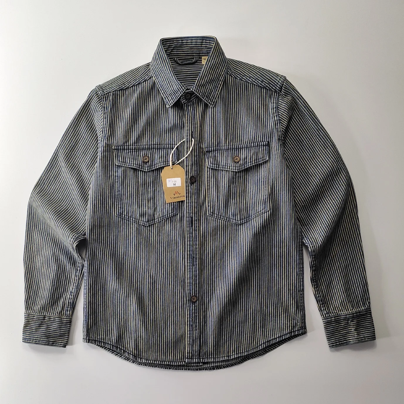 

American Casual Workwear Denim irt Spring Autumn Waed Stripes Thiened Wear-resistant Versatile Design Collar Long Sve