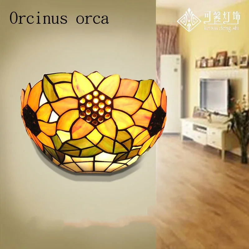 

European style wall lamp bedroom, living room TV wall corridor creative Mediterranean color glass LED wall lamp free shipping