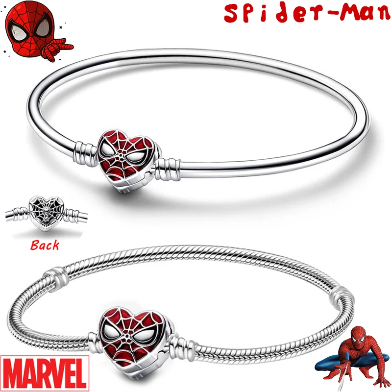 Marvel Spider-Man Mask Clasp Bangle Women Base Snake Chain Bracelet Accessories DIY Peter Parker Heart Charms For Jewelry Making