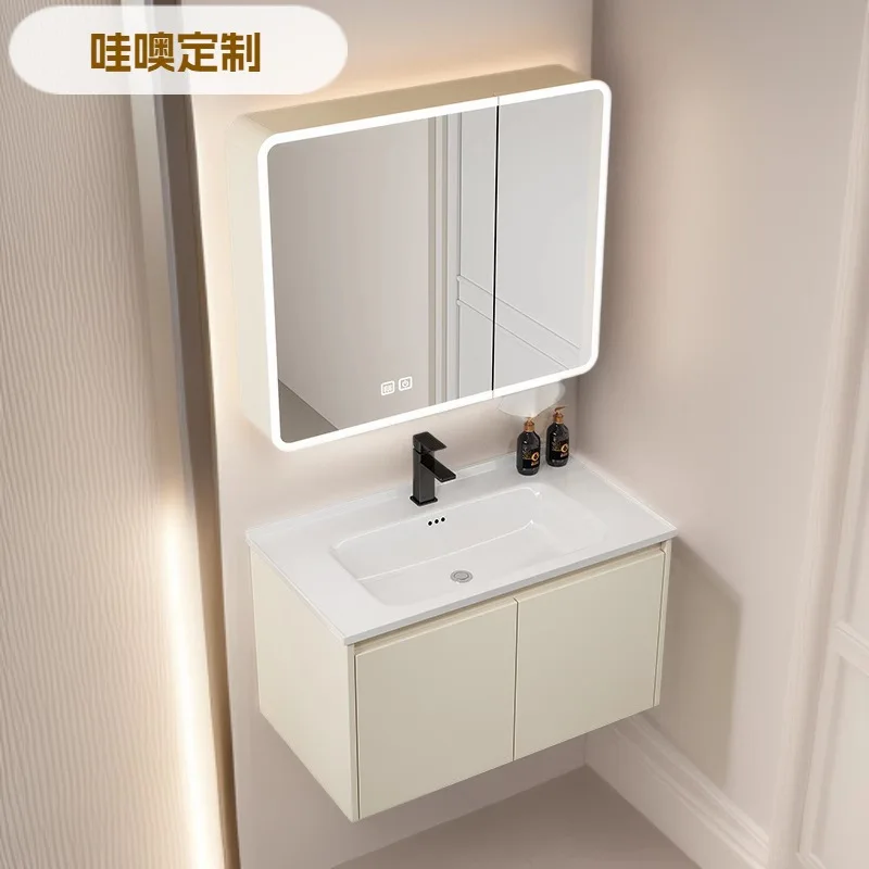 

Thickened honeycomb aluminum bathroom ceramic integrated basin hidden push-pull feng shui mirror washbasin toilet face wash basi