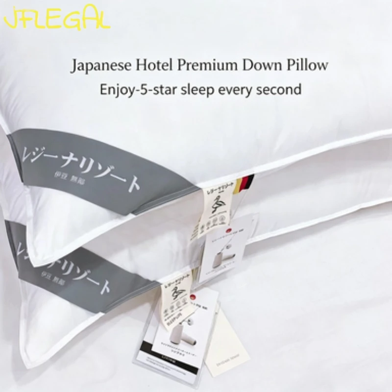JFLEGAL Japanese Hotel Luxury Down Pillow Soft Breathable Cotton Cover 5 Star Hotel Quality Bed Pillow for Deep Sleep Home Use