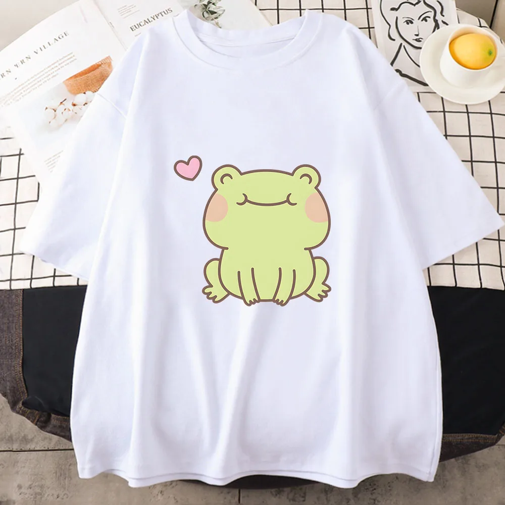 

Frog Tshirts Summer Original Print Japanese Anime Cartoon Harajuku Short-sleeved Men Women Trendy Manga Couples Clothing cute