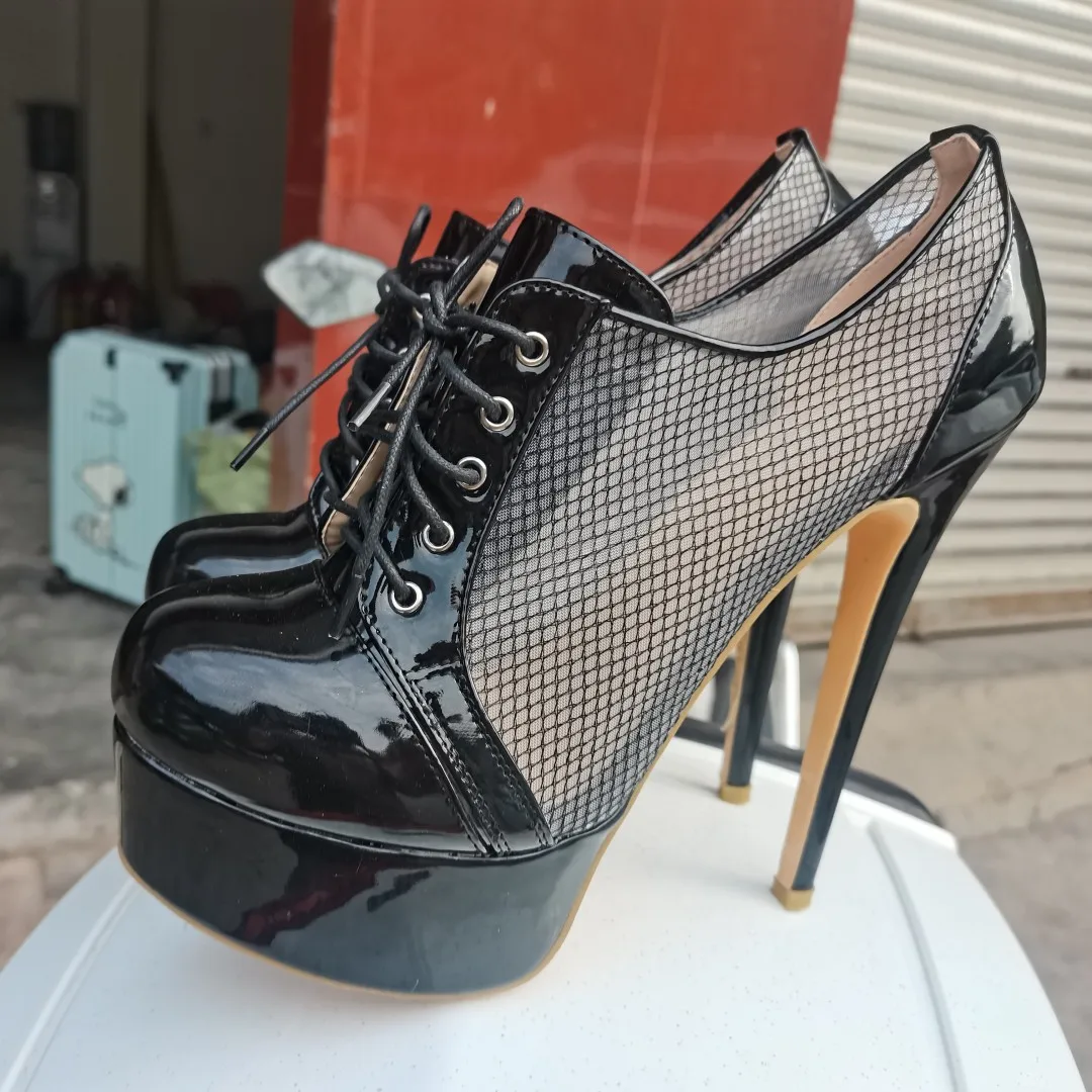 

SHOFOO shoes Fashion women's high heels. About 15 cm heel height. Lacquer leather. Summer women's shoes. Round toe pumps.34-45