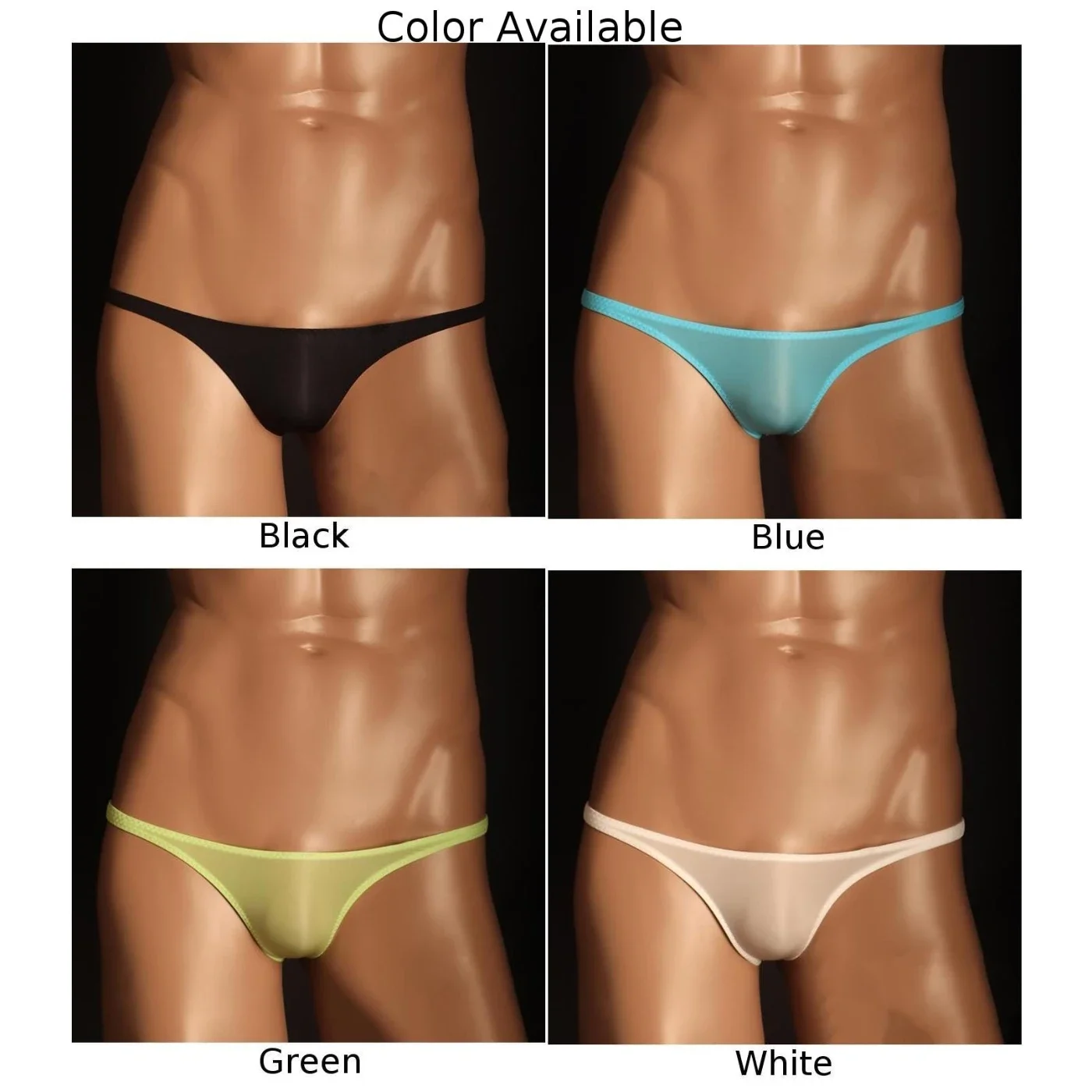 Men\'s Ice Silk Low Waist Sexy Briefs Thongs G String Underwear Pouch Panties Breathable High Elasticity Solid Color