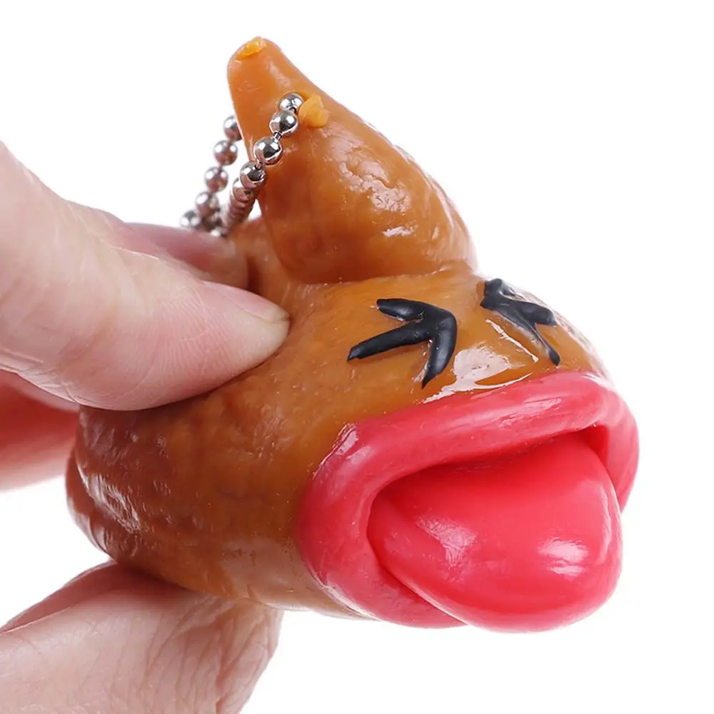 Fun Children Fidget  Keyring Antistress Emoticon  Pop Out Tongues Poop Keychains Tongue Out Poop